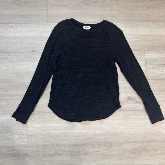 LNA slub sweater long sleeve ribbed cut out knit top XS black - Picture 3 of 8